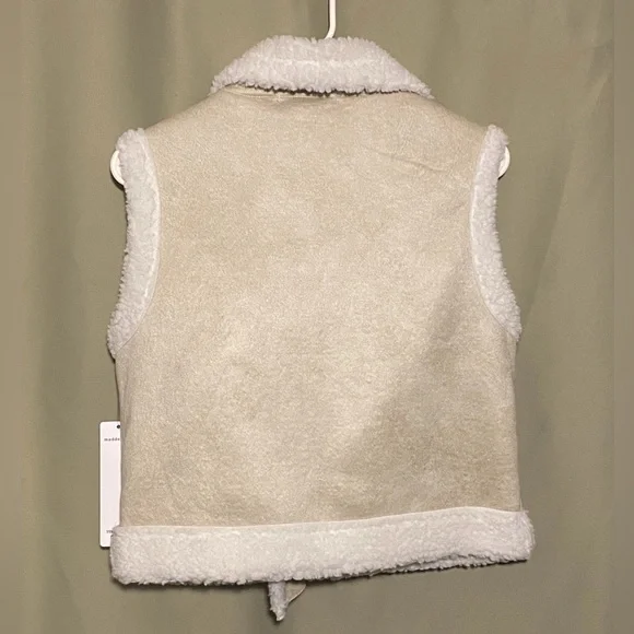 Madden Girl Juniors Shearling Moto Vest Oatmeal size X-Small NWT